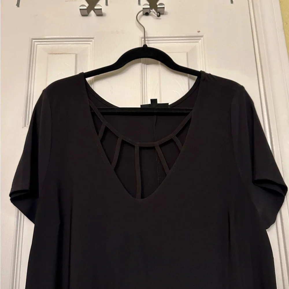 Lane Bryant Strappy Caged Cutout Front Black High Low Maxi Dress - Picture 3 of 8